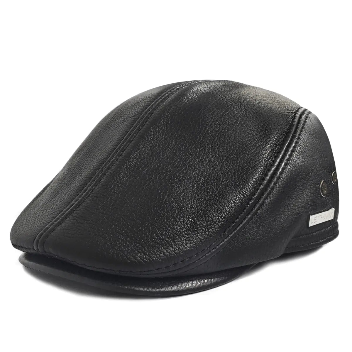 LETHMIK Flat Cap Cabby Hat Genuine Leather Vintage Newsboy Cap Ivy Driving Cap XXL-Black