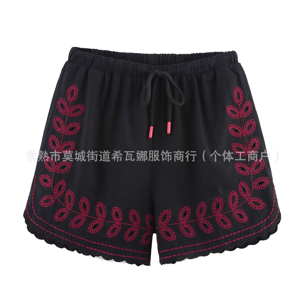 Women's Fashion Casual Embroidered Shirt + Shorts Set