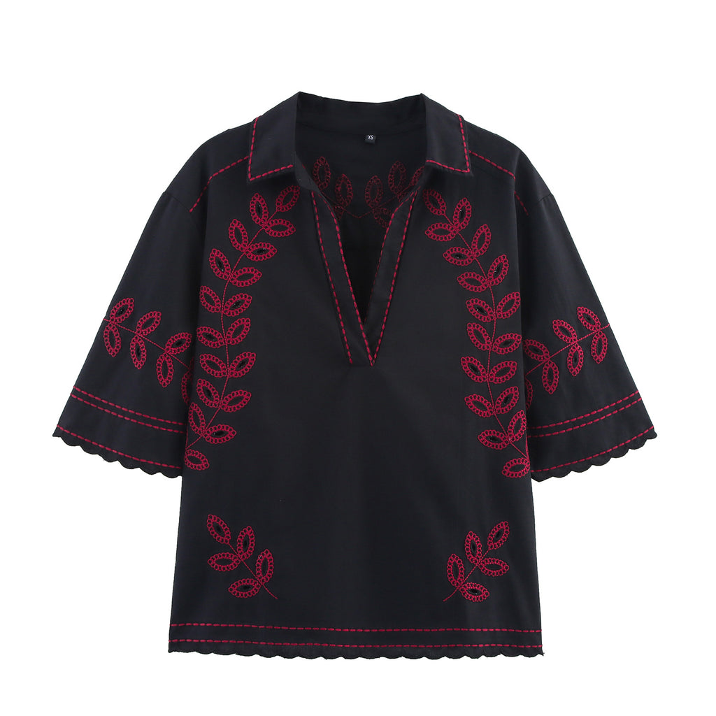 Women's Fashion Casual Embroidered Shirt + Shorts Set