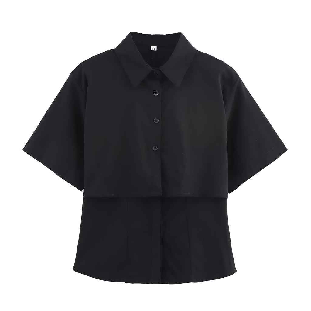Women's Fashion Casual Short-sleeved Double-layer Shirt