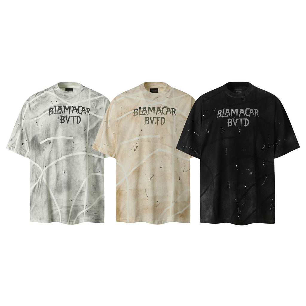 Men's Brand Dirty Spray Graffiti Niche T-Shirt Short Sleeve