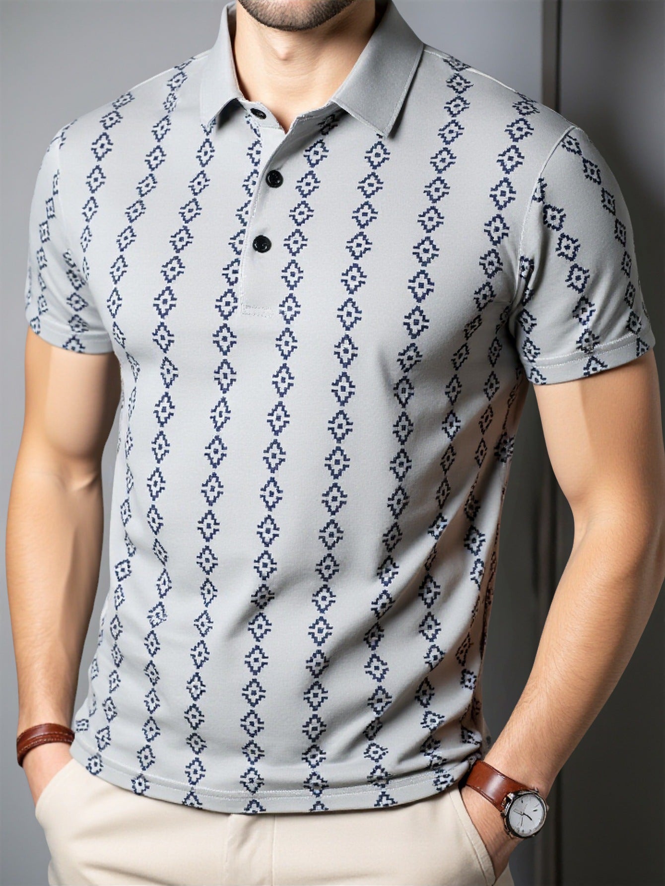 Trendy Casual Printed Seamless Polo Shirt for Young Adults  Style Short Sleeve T-Shirt