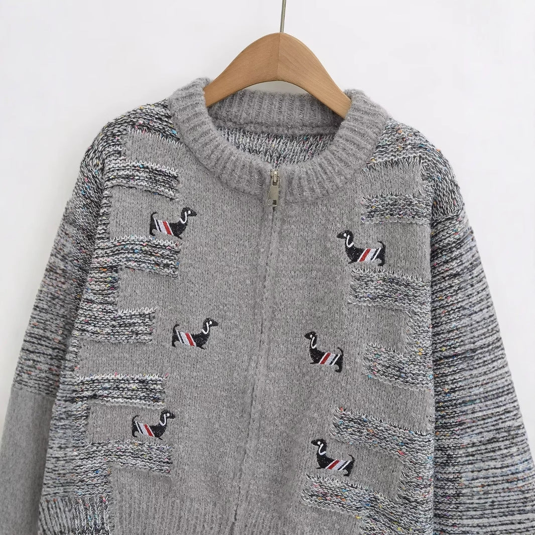 Women's Fashion Embroidered College Style Zipper Cardigan Jacket