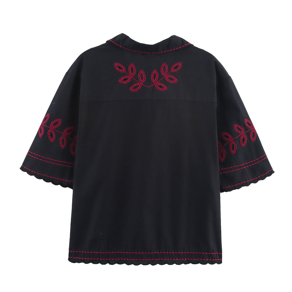 Women's Fashion Casual Embroidered Shirt + Shorts Set