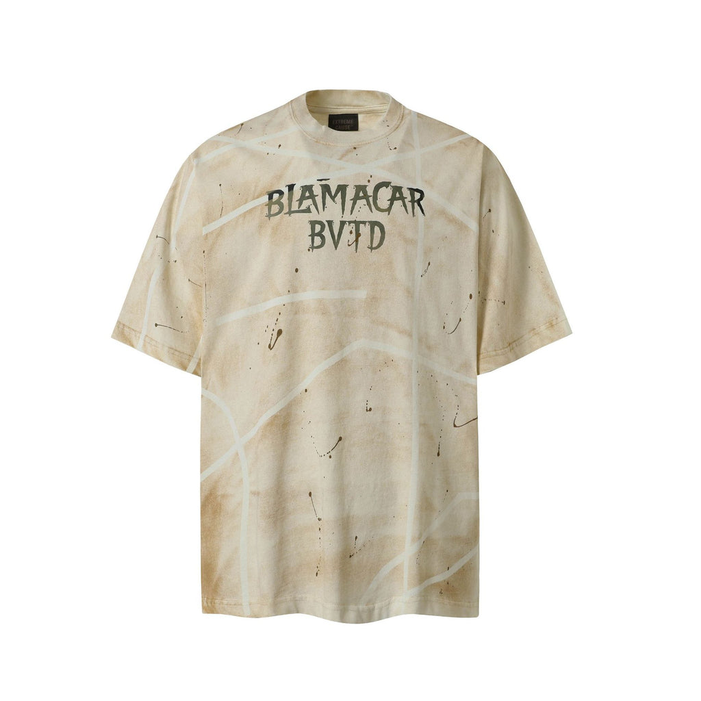 Men's Brand Dirty Spray Graffiti Niche T-Shirt Short Sleeve