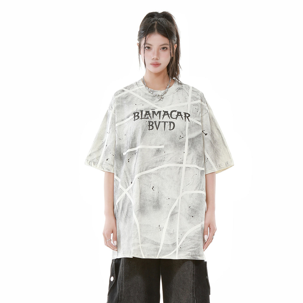 Men's Brand Dirty Spray Graffiti Niche T-Shirt Short Sleeve