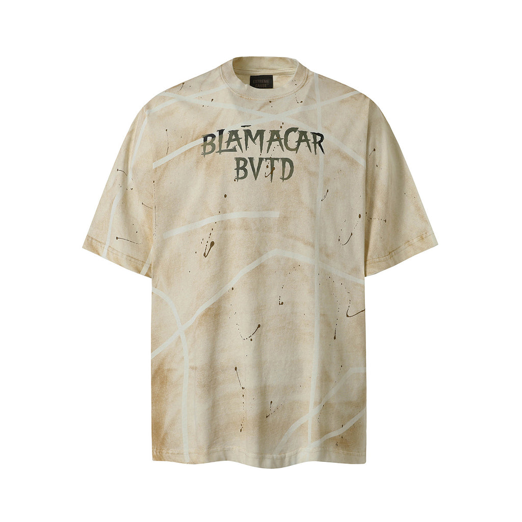 Men's Brand Dirty Spray Graffiti Niche T-Shirt Short Sleeve