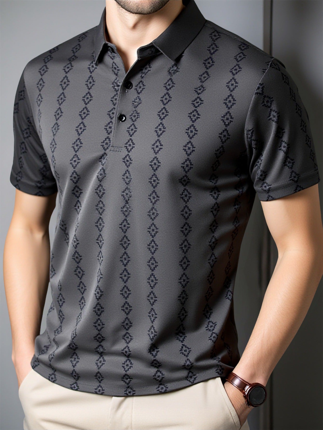 Trendy Casual Printed Seamless Polo Shirt for Young Adults  Style Short Sleeve T-Shirt