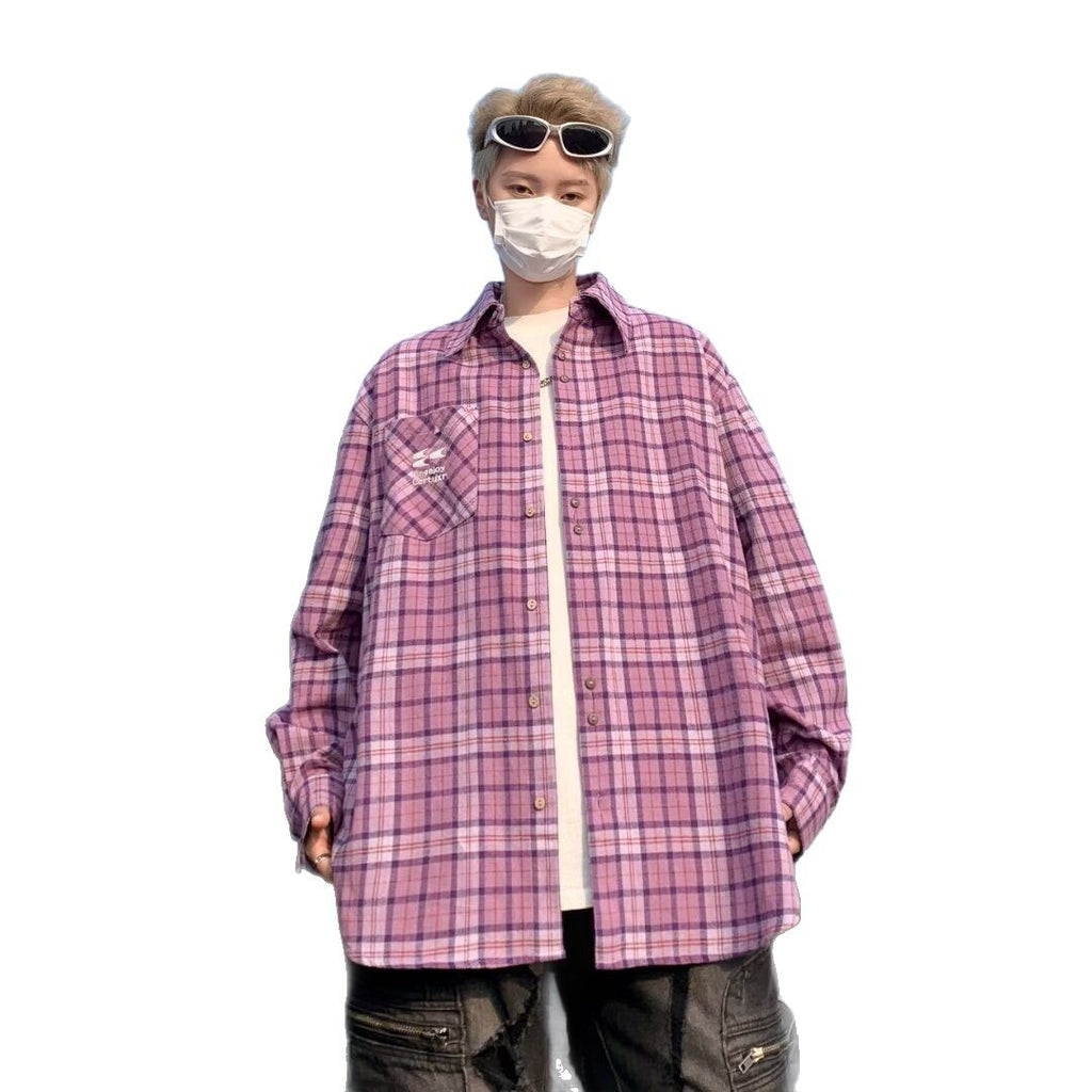 Spring and Autumn plaid long sleeved shirt made of pure cotton for casual wear