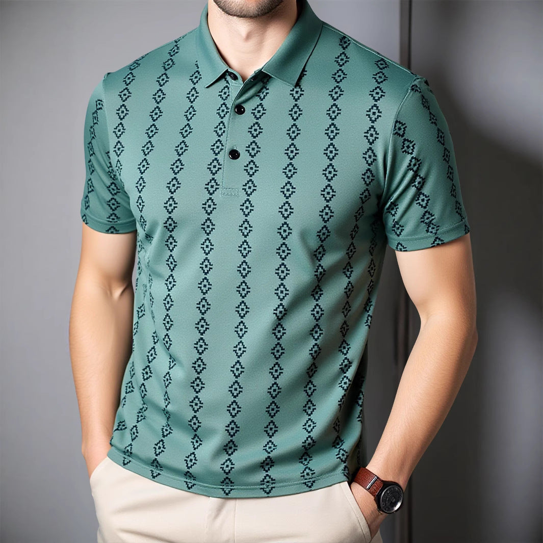 Trendy Casual Printed Seamless Polo Shirt for Young Adults  Style Short Sleeve T-Shirt