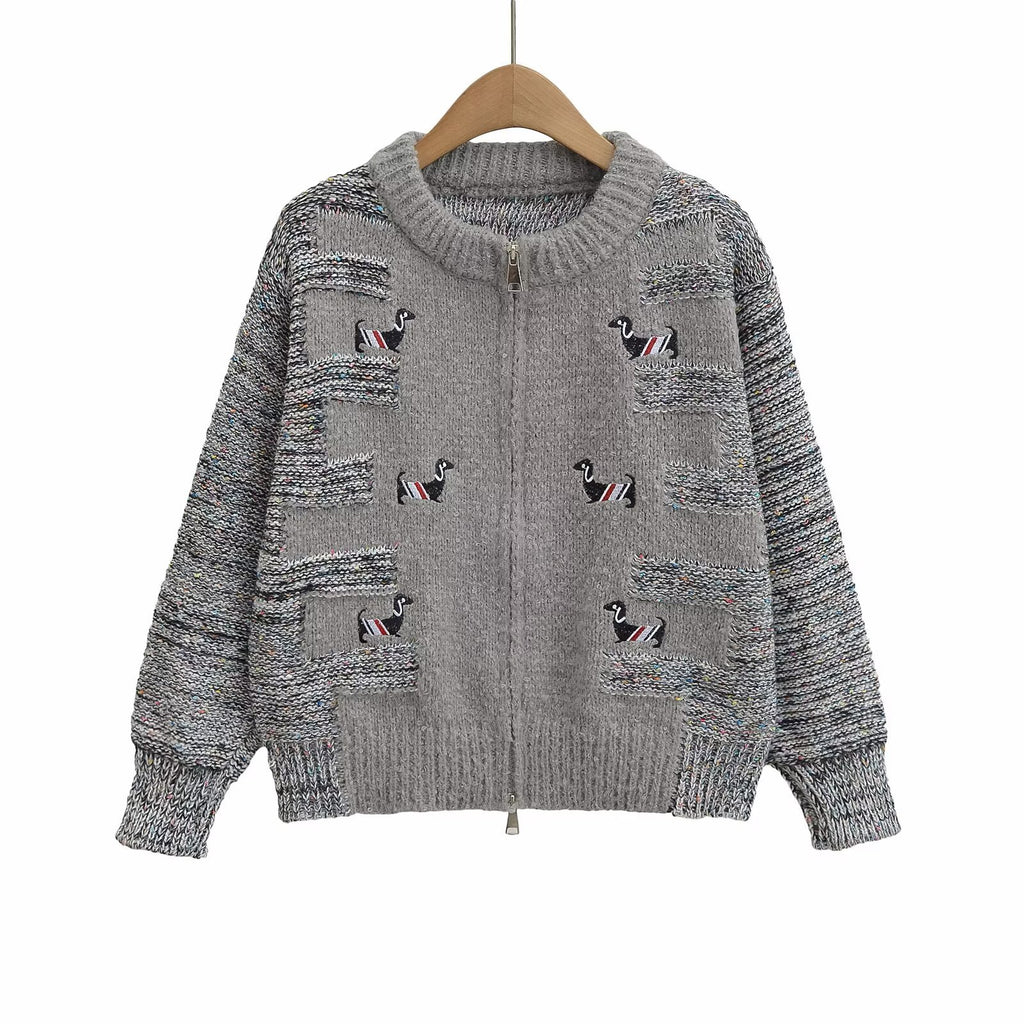 Women's Fashion Embroidered College Style Zipper Cardigan Jacket