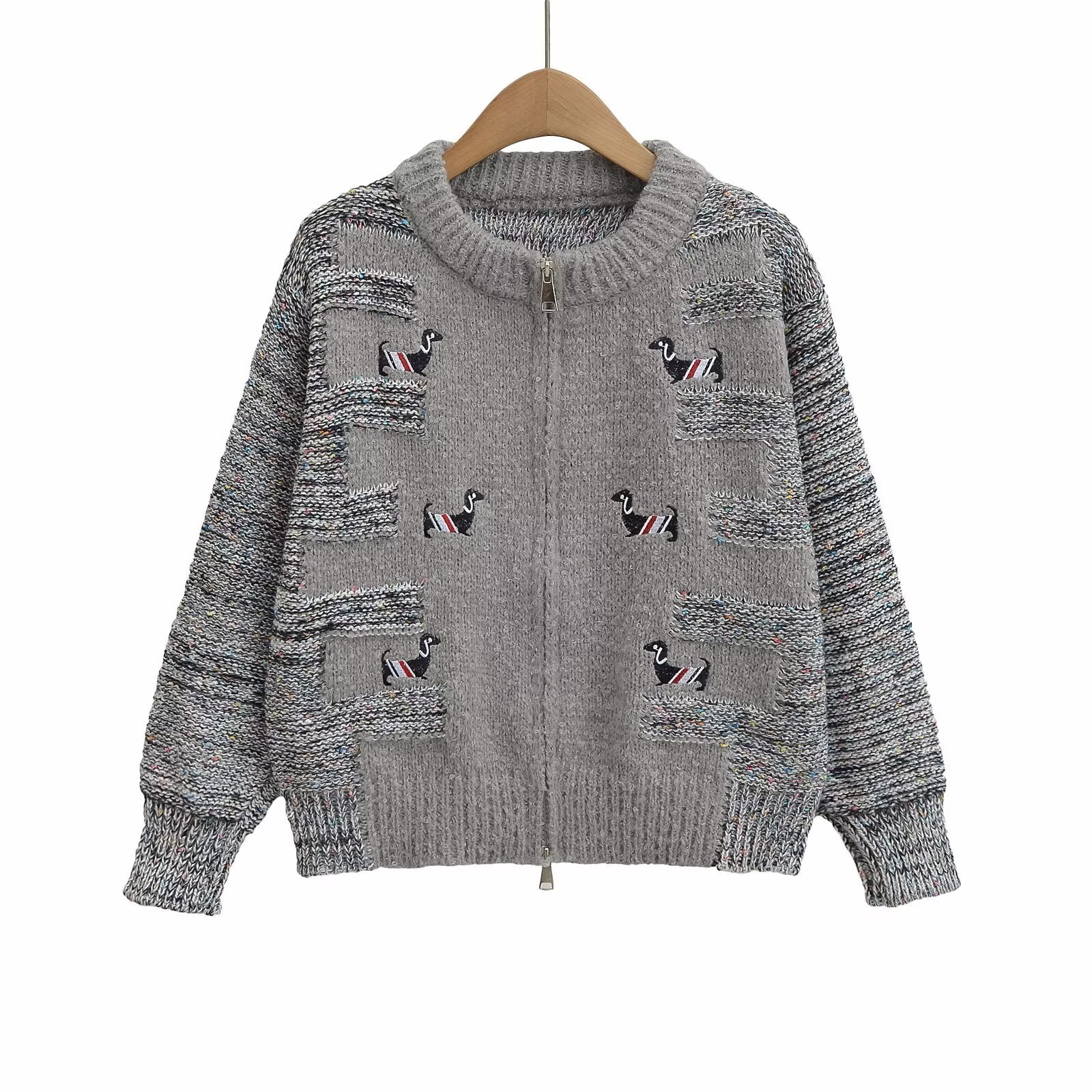 Women's Fashion Embroidered College Style Zipper Cardigan Jacket