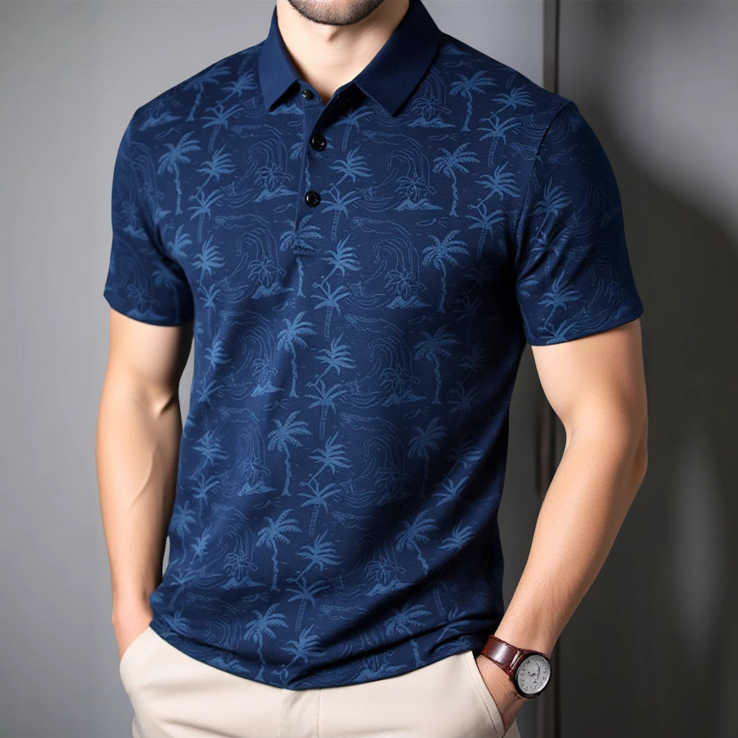 Cross-border Export Ice Silk Polo Shirt Men's Short Sleeve Ice Silk T-Shirt Men's Polo Trend Wholesale