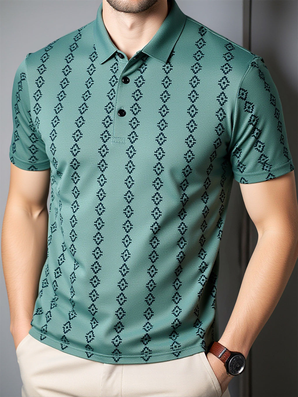 Trendy Casual Printed Seamless Polo Shirt for Young Adults  Style Short Sleeve T-Shirt